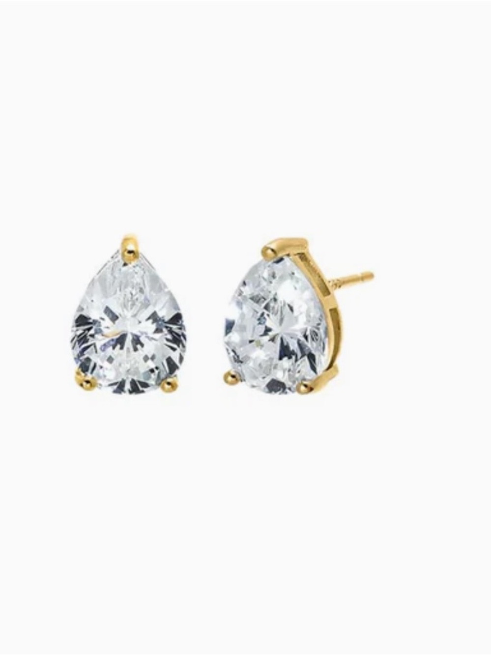 Adina Eden Gold Plated Three Prong  Pear CZ Stud Earrings NEW